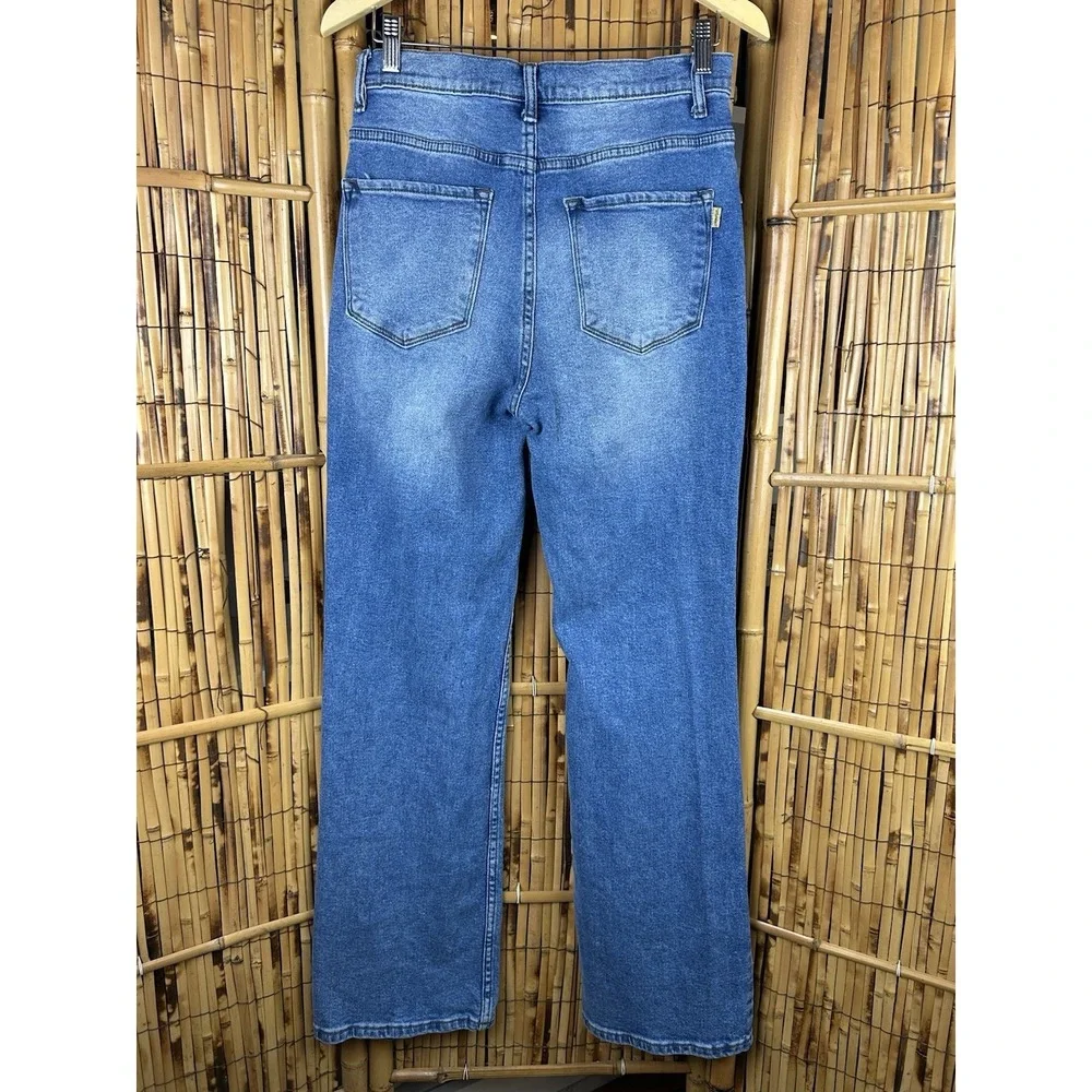 Vibrant MIU Jeans Women Size 11 Distressed High Waist Blue Straight Leg‎ 29x32 - Picture 7 of 16